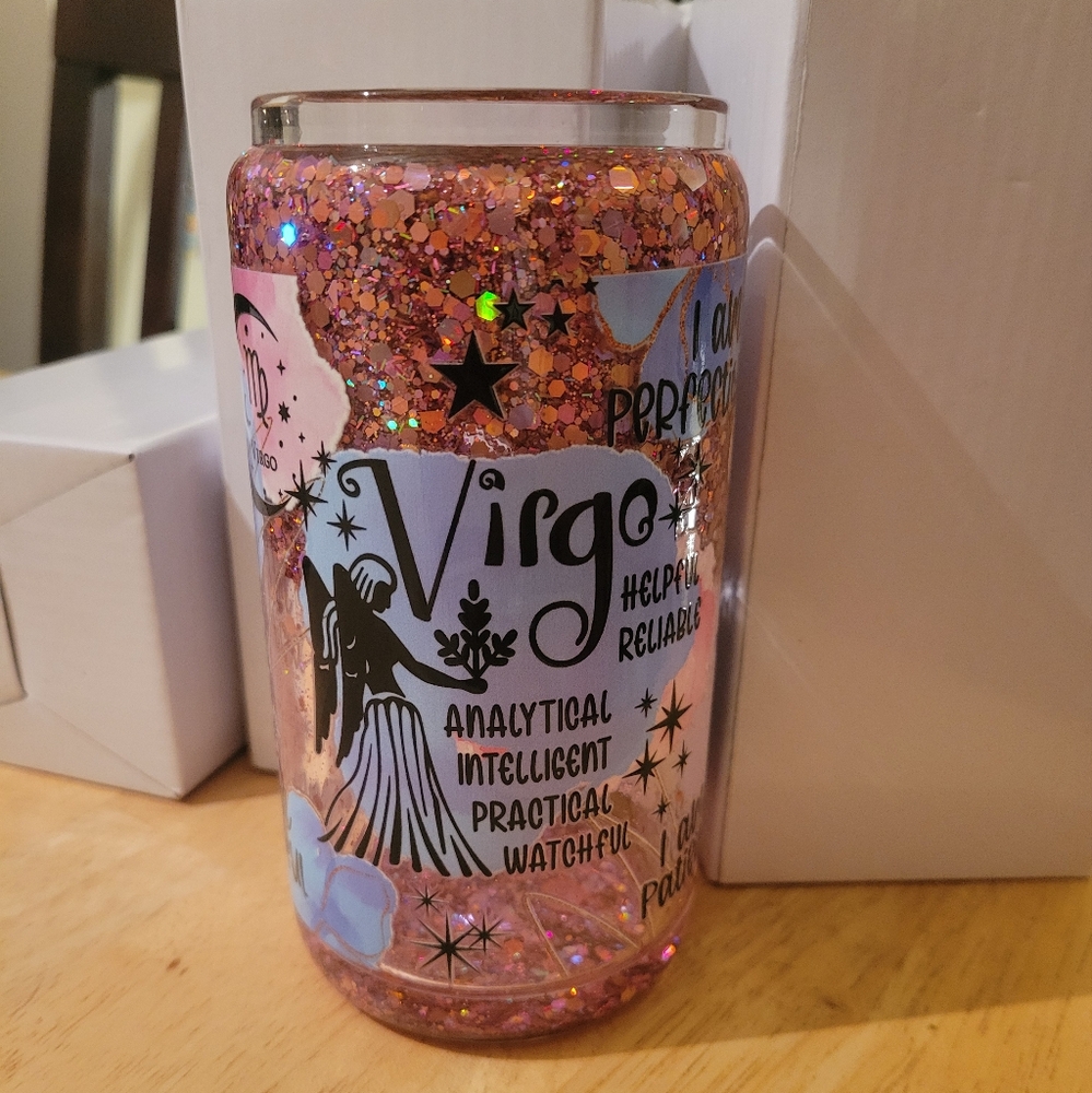 Virgo Zodiac Glitter Cup